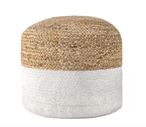 Janis Braided Jute Filled Ottoman Pouf White/Natural