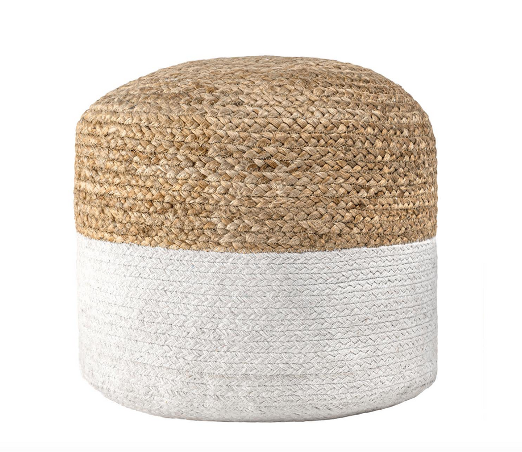Janis Braided Jute Filled Ottoman Pouf White/Natural