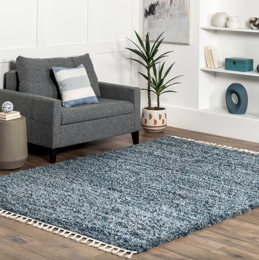 Brooke Shag Tasseled Area Rug Blue 5' x 7' 7