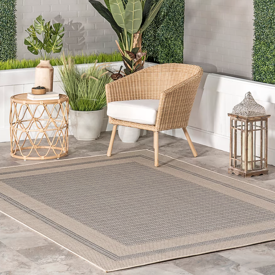 Antonella Bordered Solid Indoor/Outdoor Area Rug 7'6