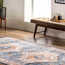 Load image into Gallery viewer, Mae Tribal Motif Machine Washable Area Rug - Blue 5&#39; x 8&#39;
