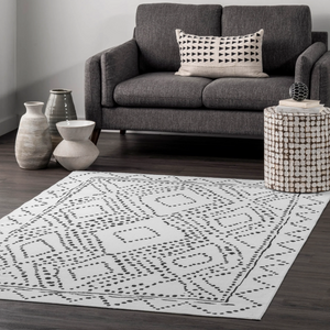 Mila Machine Washable Diamond Trellis Area Rug Ivory 4' x 6'