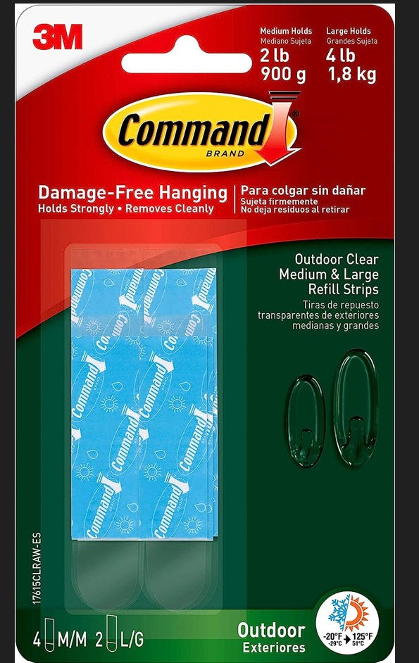Command Outdoor Refill Strips 4 Medium & 2 Large Strips - Clear