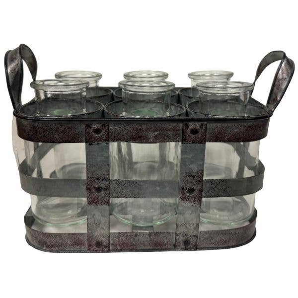 Metal Vase Holder With 6 Bottle Set