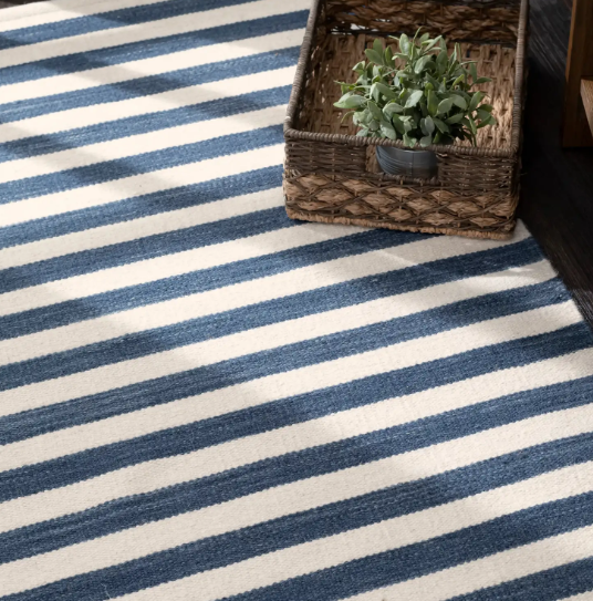 Annie Selke Ladder Stripe Handwoven Wool Runner Rug - Navy/Ivory - 2'6" x 8'