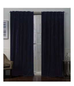 Set of 2 (96"x54") Velvet Heavyweight Pinch Pleat Top Curtain Panel Navy - Exclusive Home