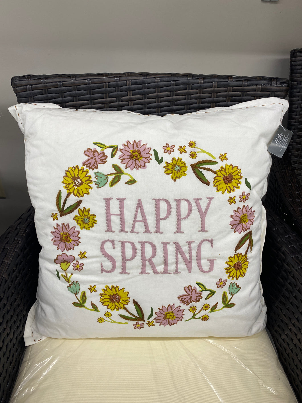 Square Floral ‘Happy Spring' Pillow