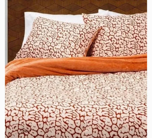Rust Reversible Velvet Leopard Print Comforter & Sham Set Full/Queen