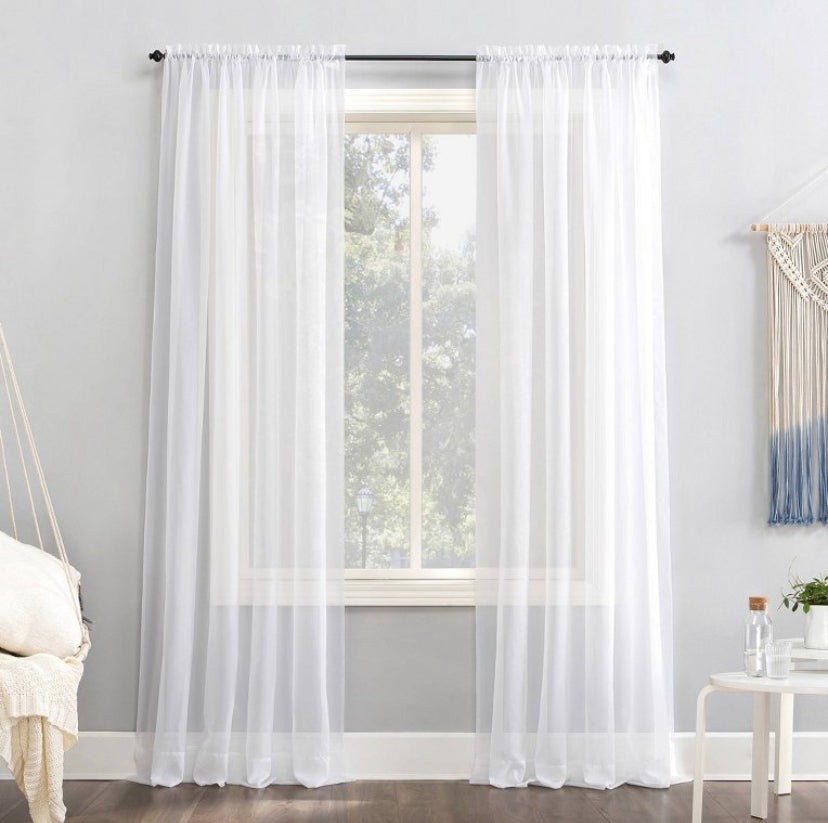59”x95” Emily Sheer Voile Rod Pocket Curtain Panel - White