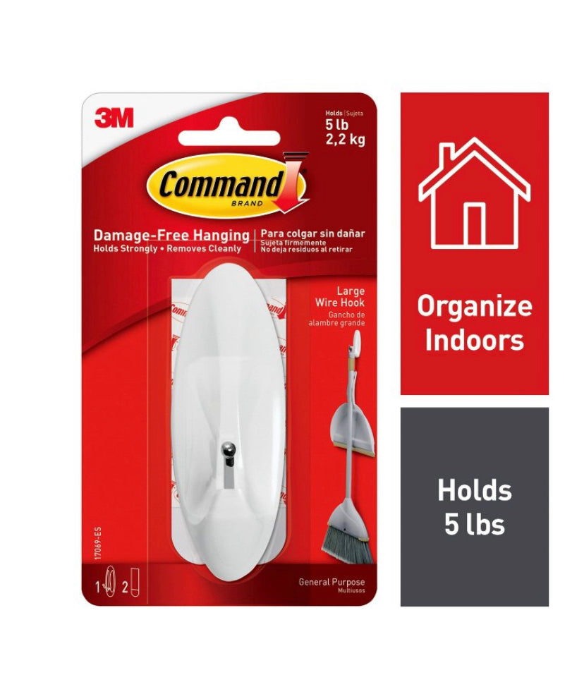 Command Large Sized Wire Decorative Hook - White
