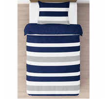Load image into Gallery viewer, Navy and Gray Stripe Bedding Set (Twin) - 4pc - Sweet Jojo Designs
