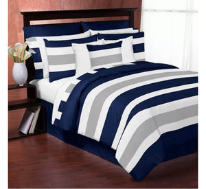 Navy and Gray Stripe Bedding Set (Twin) - 4pc - Sweet Jojo Designs