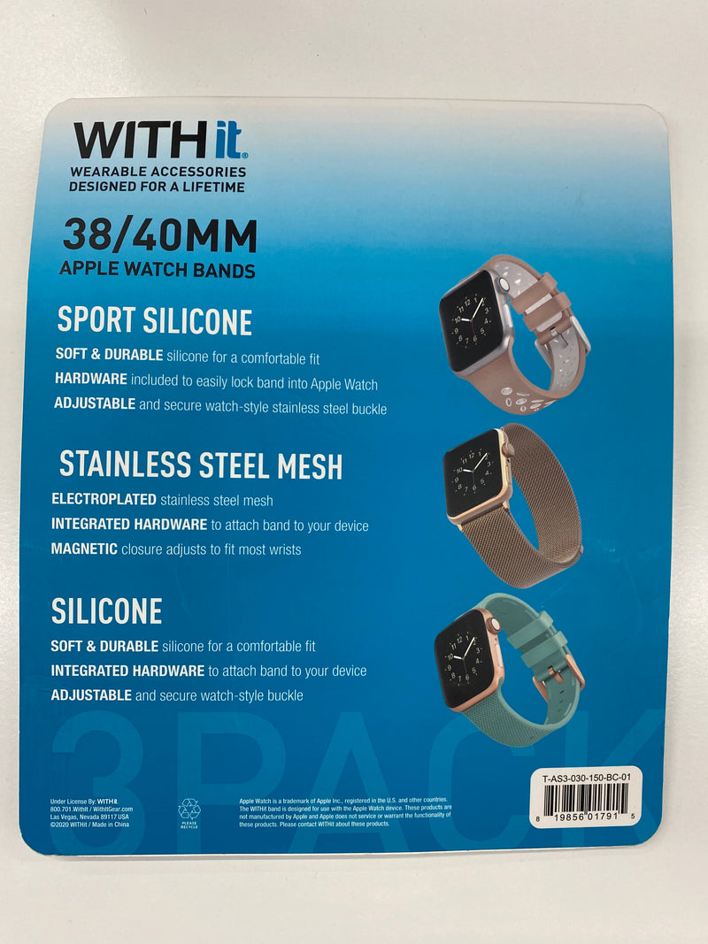 WITHit Bands for 38mm or 40mm Apple Watch, 3 Pack