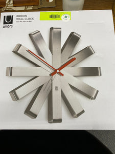Umbra Ribbon Modern Metal Wall Clock Silent Non Ticking Battery Operated Quartz Movement Steel