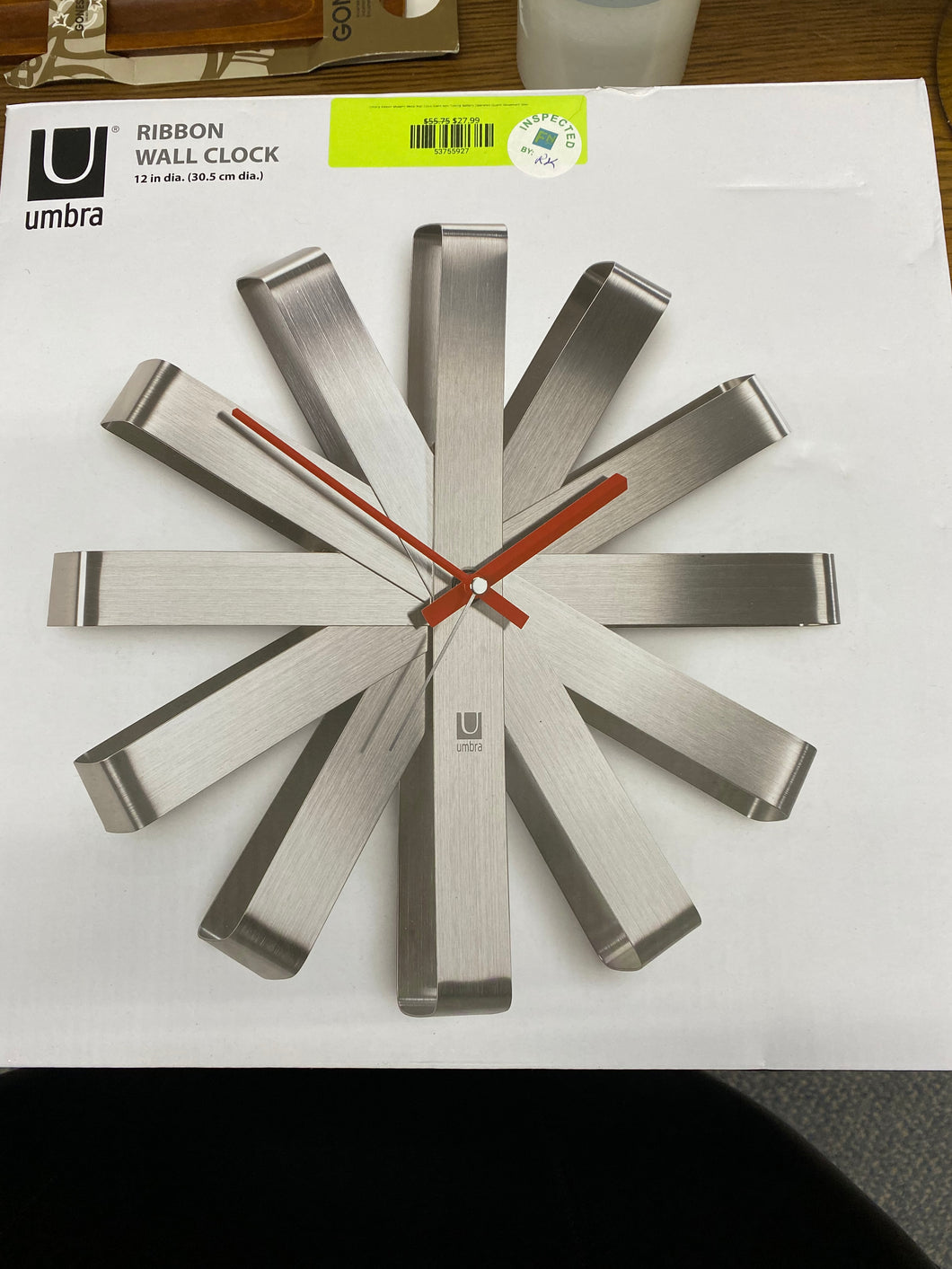 Umbra Ribbon Modern Metal Wall Clock Silent Non Ticking Battery Operated Quartz Movement Steel