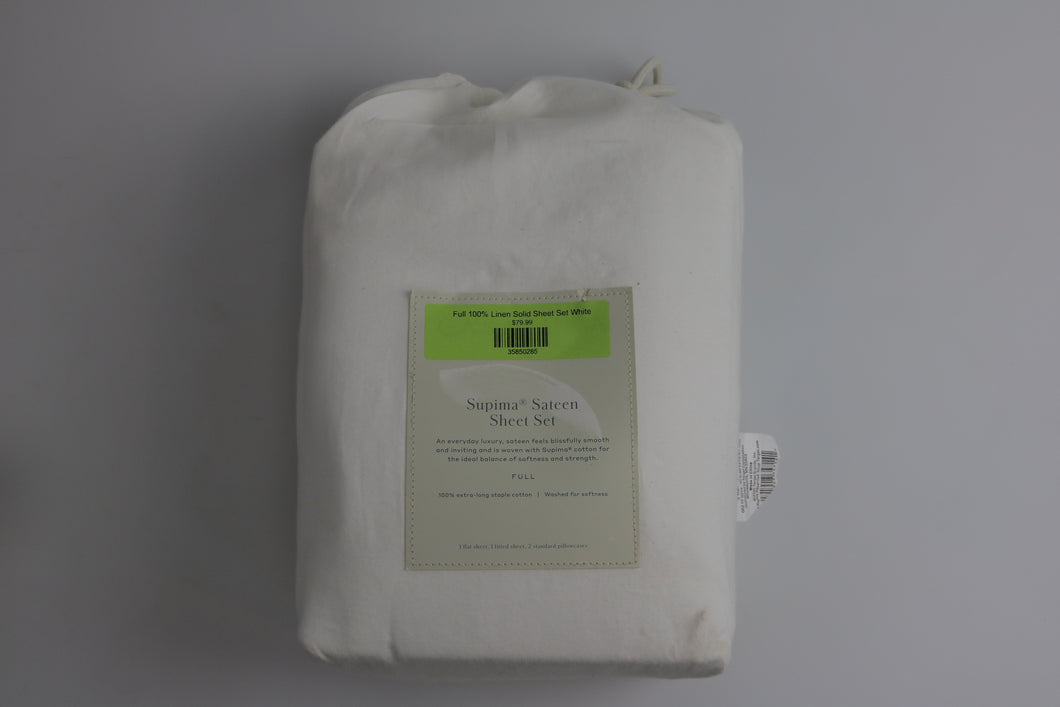 100% Linen Solid Sheet Set White (Full)