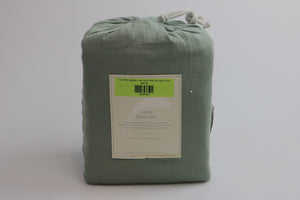 Full 100% Washed Linen Solid Sheet Set Sage Green