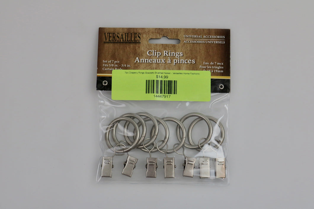 7pc Drapery Rings Brackets Brushed Nickel - Versailles Home Fashions