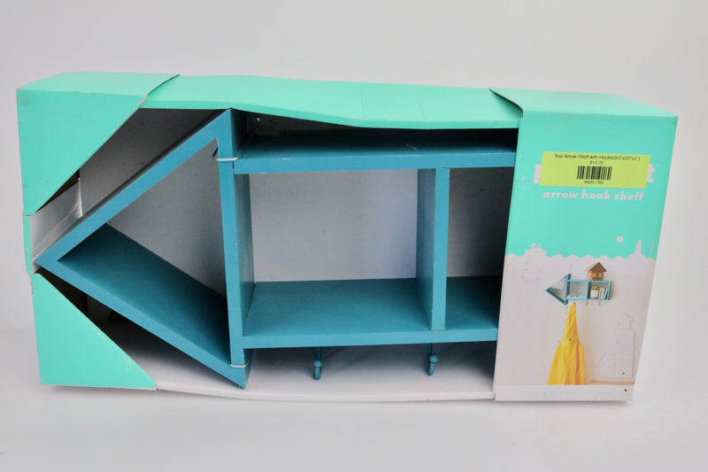Teal Arrow Shelf with Hooks(9.5"x20"x5")