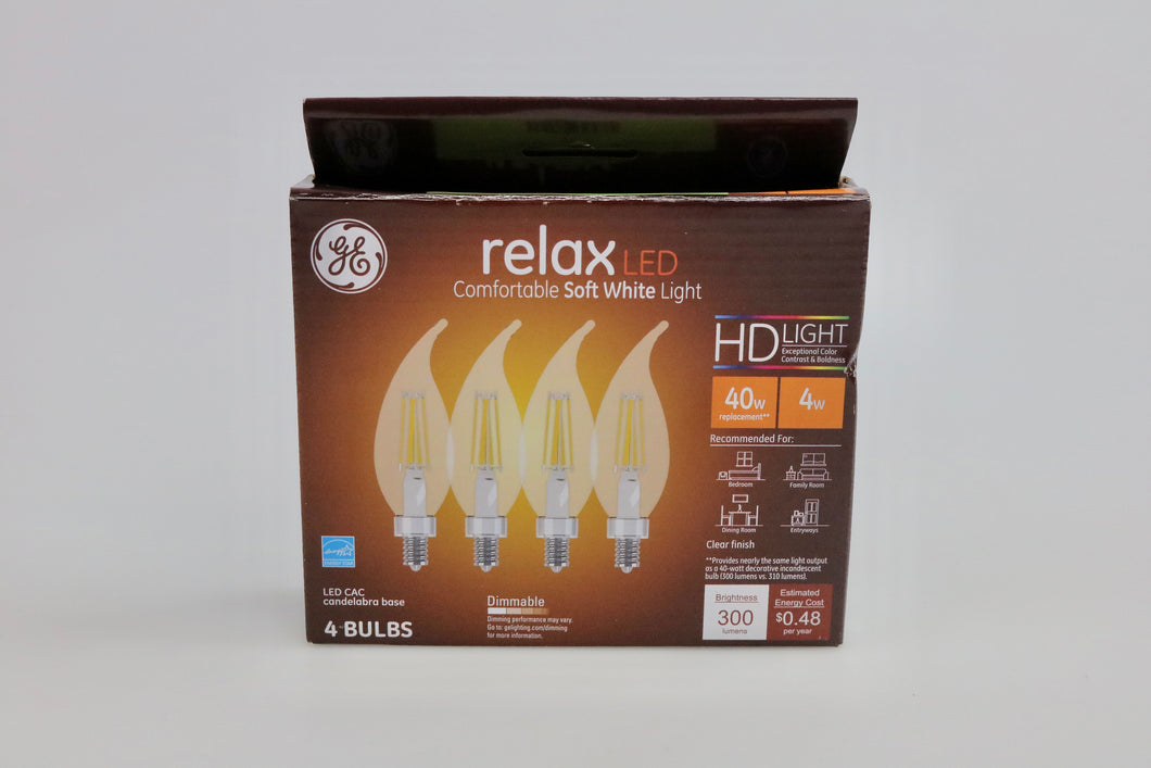 General Electric 4pk 40W Ca Relax LED Light Bulb SW Deco Cac Clear