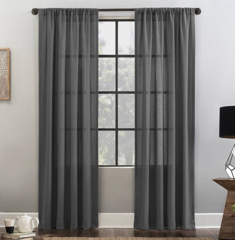 52 x 96 Waffle Texture Anti-Dust Light Filtering Curtain Panel (Gray)