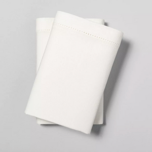 2pk Standard Linen Blend with Hem Stitch Pillowcase Set - Sour Cream