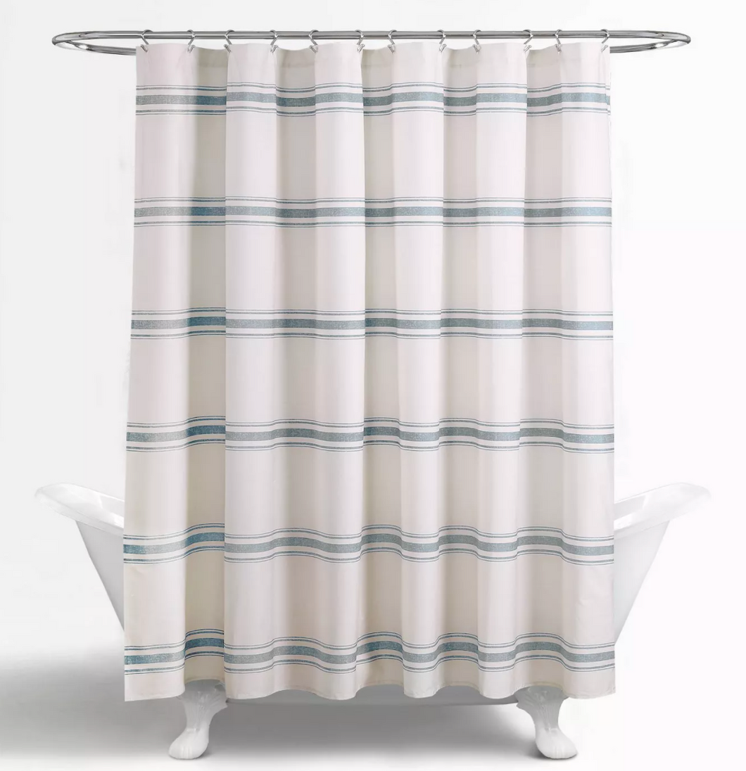 Farmhouse Striped Shower Curtain Blue - Lush Décor