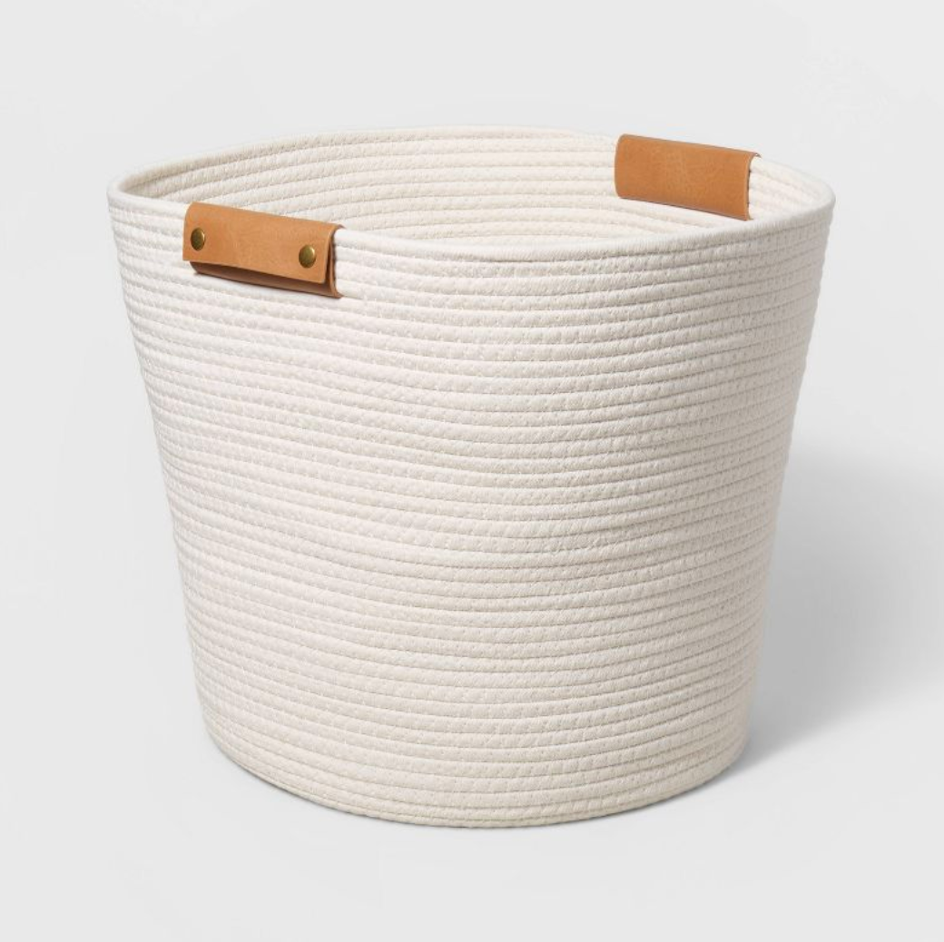 Decorative Coiled Rope Floor Basket White