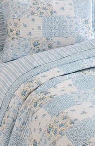 Laura Ashley Reversible Quilt Set - Twin - Blue Floral