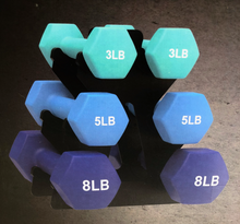 Load image into Gallery viewer, 32-Lb. Neoprene Dumbbell Set with Steel Dumbbell Rack
