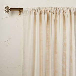 1pc 50"x63" Light Filtering Sunburst Window Curtain Panel Ivory with White Stitching