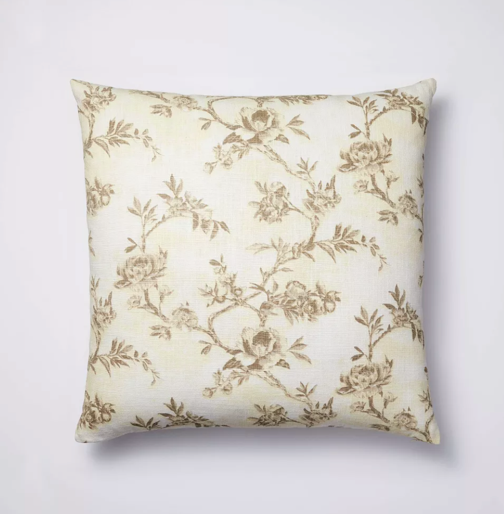 Euro Etched Neutral Floral Decorative Throw Pillow