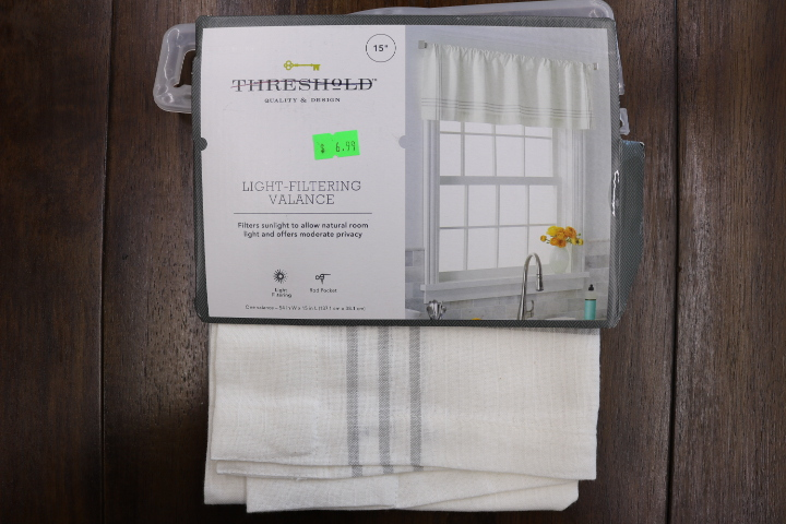 15" Striped Light-Filtering Valance (White/Gray)