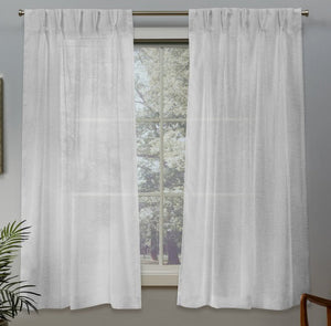 Set of 2 63"x50” Belgian Sheer Pinch Pleat Top Curtain Panel White - Exclusive Home