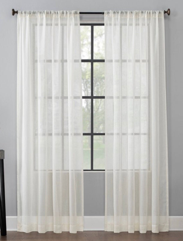 52x84 Celeste Textured Linen Blend Sheer Rod Pocket Curtain Panel - Pearl