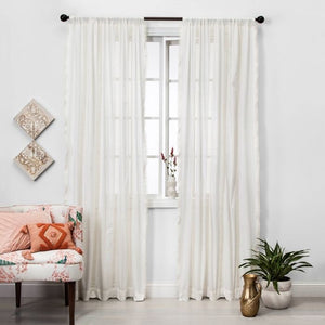 108" Lace Trim Light-Filtering Curtain Panel (Cream)