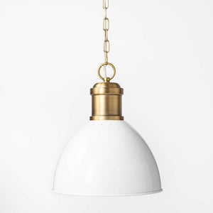 Medium Dome Metal Pendant Light - White/Brass